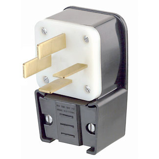 50 Amp, 120/208 Volt- 3PY, Straight Blade, Plug, Industrial Grade, Non-Grounding, Angle, Black