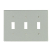3-Gang Toggle Device Switch Wallplate, Standard Size, Thermoset, Device Mount, Gray