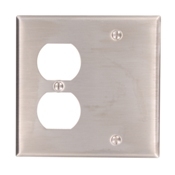 2-Gang 1-Duplex 1-Blank Device Combination Wallplate, Box Mount, Stainless Steel