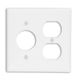 2-Gang 1-Duplex 1-Single 1.406 Inch Dia. Device Combination Wallplate, Standard Size, Painted Metal, Device Mount - Ivory