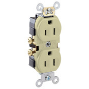 15-Amp, 125-Volt, Narrow Body Duplex Receptacle, Straight Blade, Commercial Grade, Self Grounding, Side Wired, Ivory
