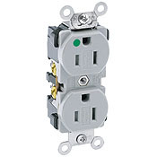 15-Amp, 125 Volt, Extra Heavy Duty Hospital Grade, Duplex Receptacle, Tamper-Resistant, Straight Blade, Self Grounding, Gray