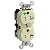 20 Amp, 125 Volt, Extra Heavy Duty Hospital Grade, Duplex Receptacle, Tamper Resistant, Straight Blade, Self Grounding, White
