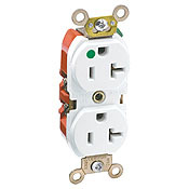 20-Amp, 125 Volt, Extra Heavy Duty Duplex Receptacle, Straight Blade, Self Grounding, Illuminated, White