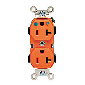 20-Amp, 125V, Narrow Body Duplex Receptacle, Straight Blade, Hospital Grade, Isolated Ground, Orange
