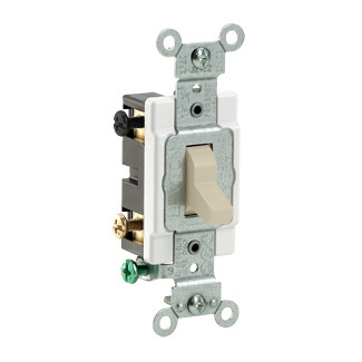 20 Amp, 120/277 Volt, Toggle 4-Way AC Quiet Switch, Commercial Spec Grade, Grounding, Side Wired - Ivory