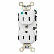 15 Amp, 125 Volt, NEMA 5-15R, 2P, 3W, Wide Body Duplex Receptacle, Straight Blade, Hospital Grade, Self Grounding, , Back & Side 8 Hole Feed-Thru Wired, Nickel Plated Brass Strap, - Ivory