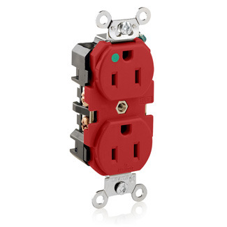Wide Body Duplex Receptacle, Straight Blade, Hospital Grade, Self Grounding, Red