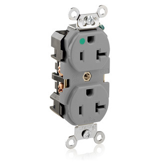20 Amp, 125 Volt, Extra Heavy Duty Hospital Grade, Duplex Receptacle, Straight Blade, Self Grounding, Gray