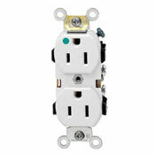 15 Amp, 125 Volt, Duplex Receptacle, Heavy Duty Hospital Grade, Straight Blade, Self Grounding, Back and Side Wired, White