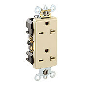 20 Amp, 250 Volt, Decora Plus Duplex Receptacle, Straight Blade, Commercial Grade, Self Grounding, White