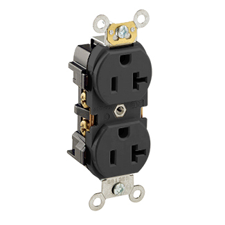 20-Amp, 125 Volt, Industrial Heavy Duty Grade, Duplex Receptacle, Straight Blade, Self Grounding, Black