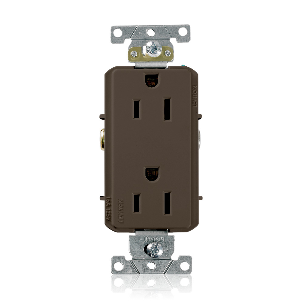 15-Amp, 125-Volt, Decora Plus Duplex Receptacle, Straight Blade, Commercial Grade, Self Grounding, Brown