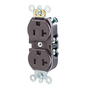 20 Amp, 125 Volt, NEMA 5-20R, 2P, 3W, Narrow Body Duplex Receptacle, Straight Blade, Commercial Grade, Self Grounding, Back & Side Wired, Steel Strap - WHITE