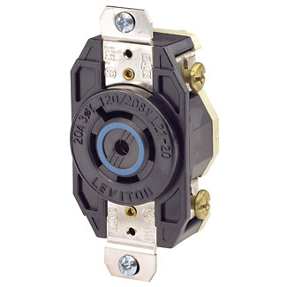 20 Amp, 120/208 Volt- 3PY, Flush Mounting Locking Receptacle, Industrial Grade, Grounding, V-0-Max, Black