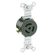 15/10-Amp, 125/250 Volt, Single Locking Receptacle, Industrial Grade, Non-Grounding, Black