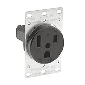 50 Amp, 125 Volt, Flush Mounting Receptacle, Industrial Grade, Straight Blade, Grounding, Black