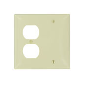 2-Gang 1-Duplex 1-Blank Device Combination Wallplate, Thermoplastic Nylon, Box Mount, Ivory