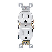 15 Amp, 125 Volt, Duplex Receptacle, Residential Grade, Self-Grounding, White