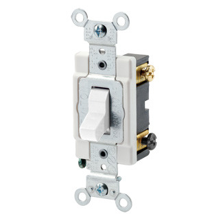 15 Amp, 120/277 Volt, Toggle 4-Way AC Quiet Switch, Commercial Spec Grade, Grounding, Back & Side Wired, - White