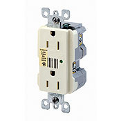 15 Amp, 125 Volt, Decora Duplex Surge Suppressor Receptacle, Straight Blade, Industrial Grade, Self Grounding, Surge w/ Indicator Light & Audible Alarm, White