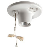 660W/250V Medium Base One-Piece White Urea Outlet Box Mount Incandescent Lampholder, Pull Chain, Single Circuit, 6" Pigtail Leads, Top Wired - White