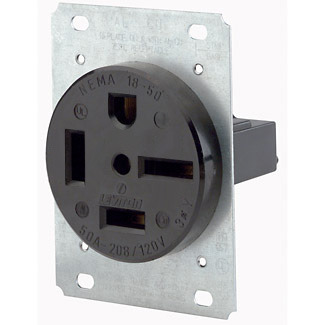 60 Amp, 250 Volt, Flush Mounting Receptacle, Straight Blade, Industrial Grade, Grounding, Black