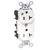20-Amp, 125 Volt, Duplex Receptacle, Hospital Grade, Straight Blade, Self Grounding, Power Indication, White