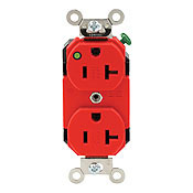20-Amp, 125 Volt, Duplex Receptacle, Hospital Grade, Straight Blade, Self Grounding, Power Indication, Red
