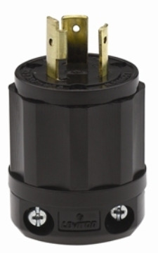 20 Amp, 250 Volt, NEMA L6-20P, 2P, 3W, Locking Plug, Industrial Grade, Grounding- Black