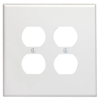 2-Gang Duplex Device Receptacle Wallplate, Oversized, Thermoset, Device Mount, White