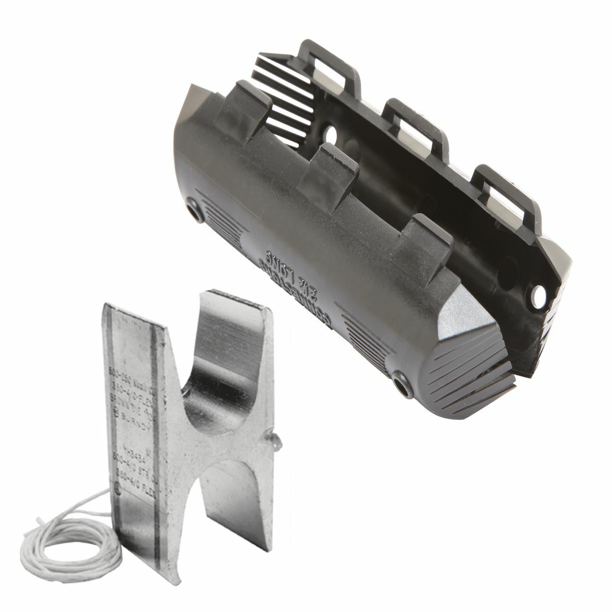Copper Compression H Tap w/ Black Flame Retardant Cover, 500-250 kcmil (Main), 500 kcmil-4/0 AWG (Tap), Tin Plated.