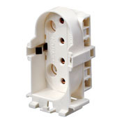 2G11 Base, 4-Pin, Twin Tube Fluorescent Lampholder, Vertical, Snap-In, Straight-In Double Edge, White