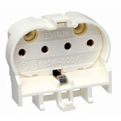 2G11 Base, 4 Pin, Twin Tube Fluorescent Lampholder, Horizontal, Snap-In, Straight-In Double Edge, White
