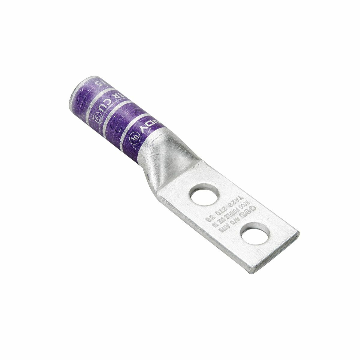3 AWG CU, Two Hole, 1/2 Stud Size, 1-3/4 Hole Spacing, Long Barrel Internal Chamfer, Tin Plated, UL/CSA, 90?C, Up to 35kV, White Color Code, 9 Die Index.