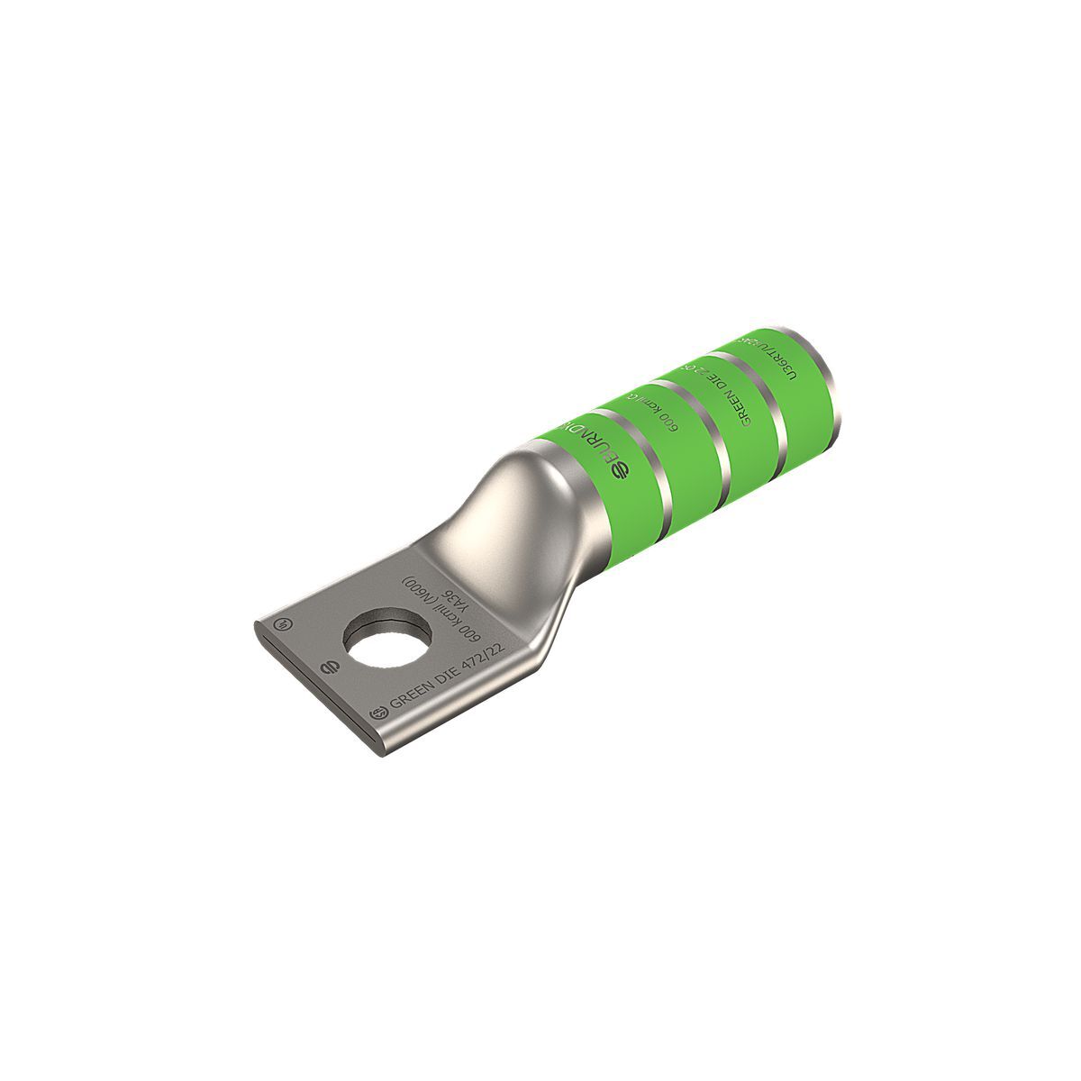 600 kcmil CU, One Hole, 1/2 Stud Size, Long Barrel, Internal Chamfer, Tin Plated, UL/CSA, 90?C, Up to 35kV,GREEN Color Code, 22 or 472 Die Index.
