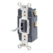 15 Amp, 120/277 Volt, Toggle Locking Double-Throw Ctr-OFF Maintained Contact Single-Pole AC Quiet Switch, Industrial Grade, Grounding, Back & Side Wired, - Black