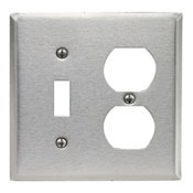 2-Gang 1-Toggle 1-Duplex Device Combination Wallplate, Standard Size, 302 Stainless Steel, Device Mount, - Stainless Steel