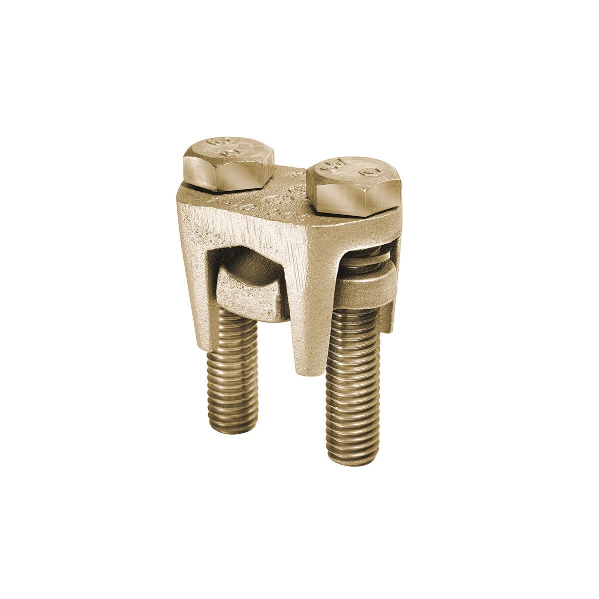 Compact, two-piece, high strength, high copper alloy BURNDY OKLIP recommended for heavy duty connections. Neoprene rings hold DURIUM bolts in place during installation.Installed with ordinary wrench.Recommended tightening torque:375 in-lb.
