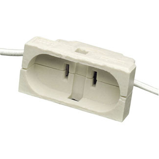 Incandescent lampholder, Par connector - for 56 and 64 lamps, mogul base; 1000W-125V, with two white 18 inch 14AWG SEW-2 200C 600V glass braid leads, free ends stripped 3/4 inch.