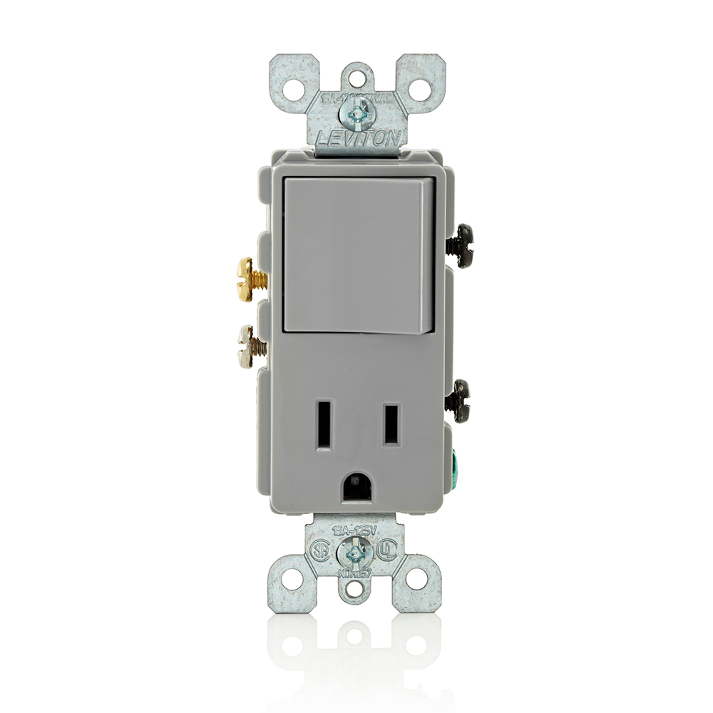 15 Amp, 120 Volt, Decora Brand Style Single-Pole, AC Combination Switch, Commercial Grade, Grounding, Gray