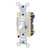 15 Amp, 120/277 Volt, Toggle Framed Double-Pole AC Quiet Switch, Commercial Grade, Grounding, White