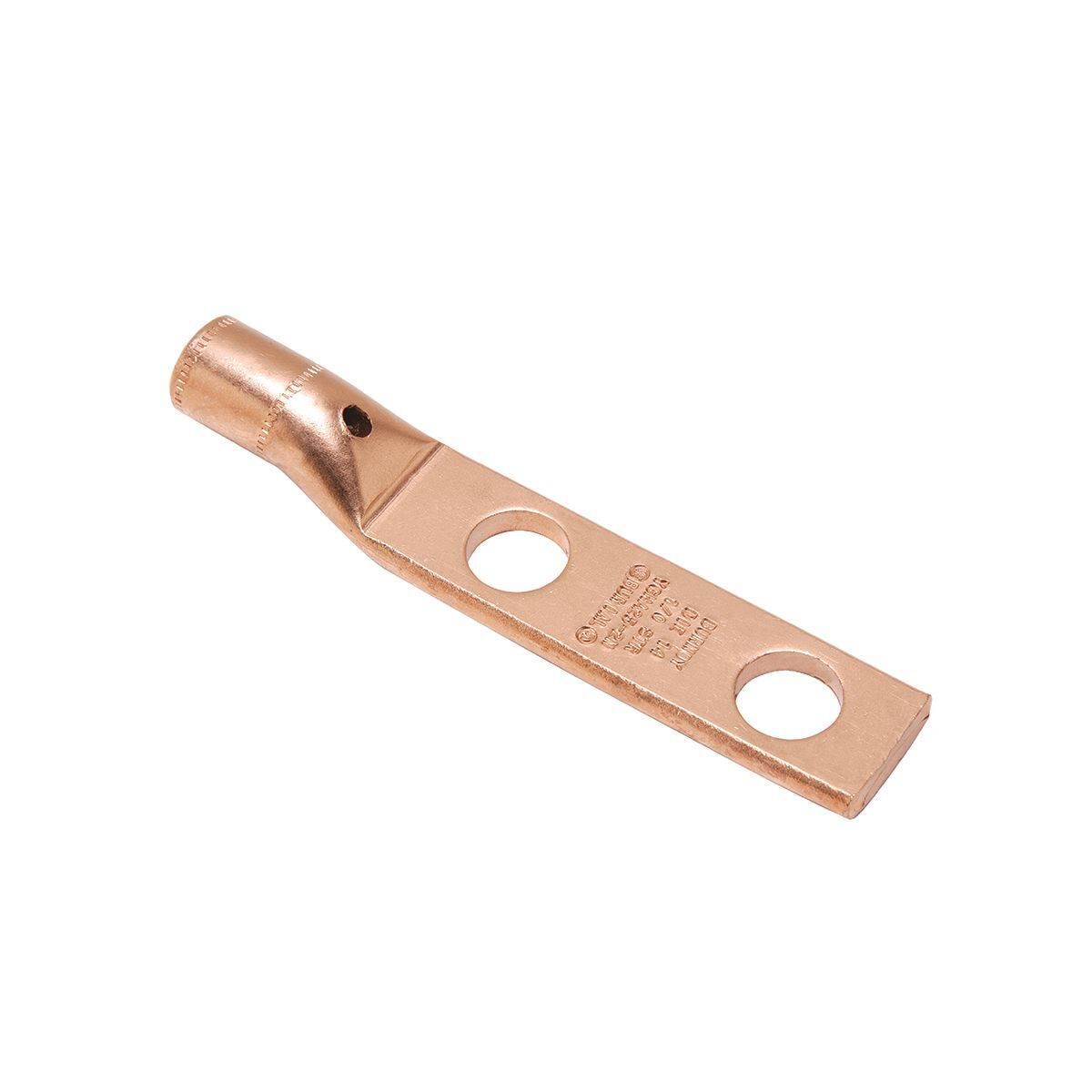 Copper Compression Lug, Heavy Duty, 2 Hole w/ Inspection Probe Hole, 3/0 AWG, 1/2" Stud, 1-3/4" Stud Hole Spacing, Short Barrel.