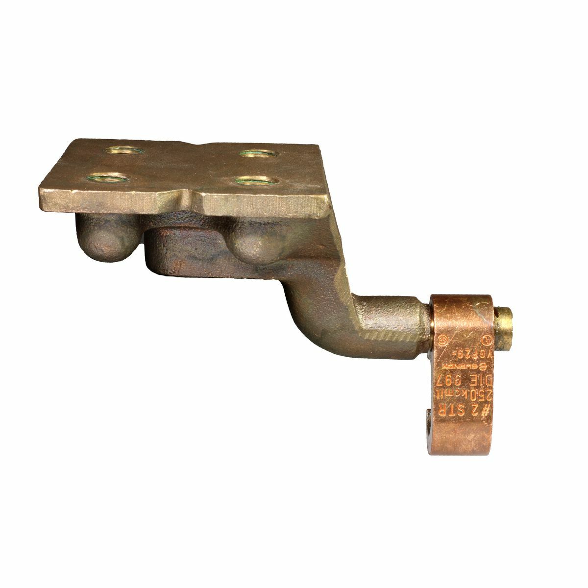 Compression Grounding Plate; Copper; 4-Hole; Accommodates: 250 - 500 kcmil; 1/2" Stud; 1-3/4" Stud Hole Spacing