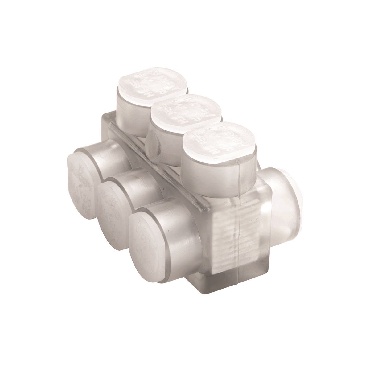 Aluminum Multiple Tap Connector, Clear Insulated, 6 Port, 2 Sided Entry, 4 AWG-600 kcmil, Al/Cu Rated.
