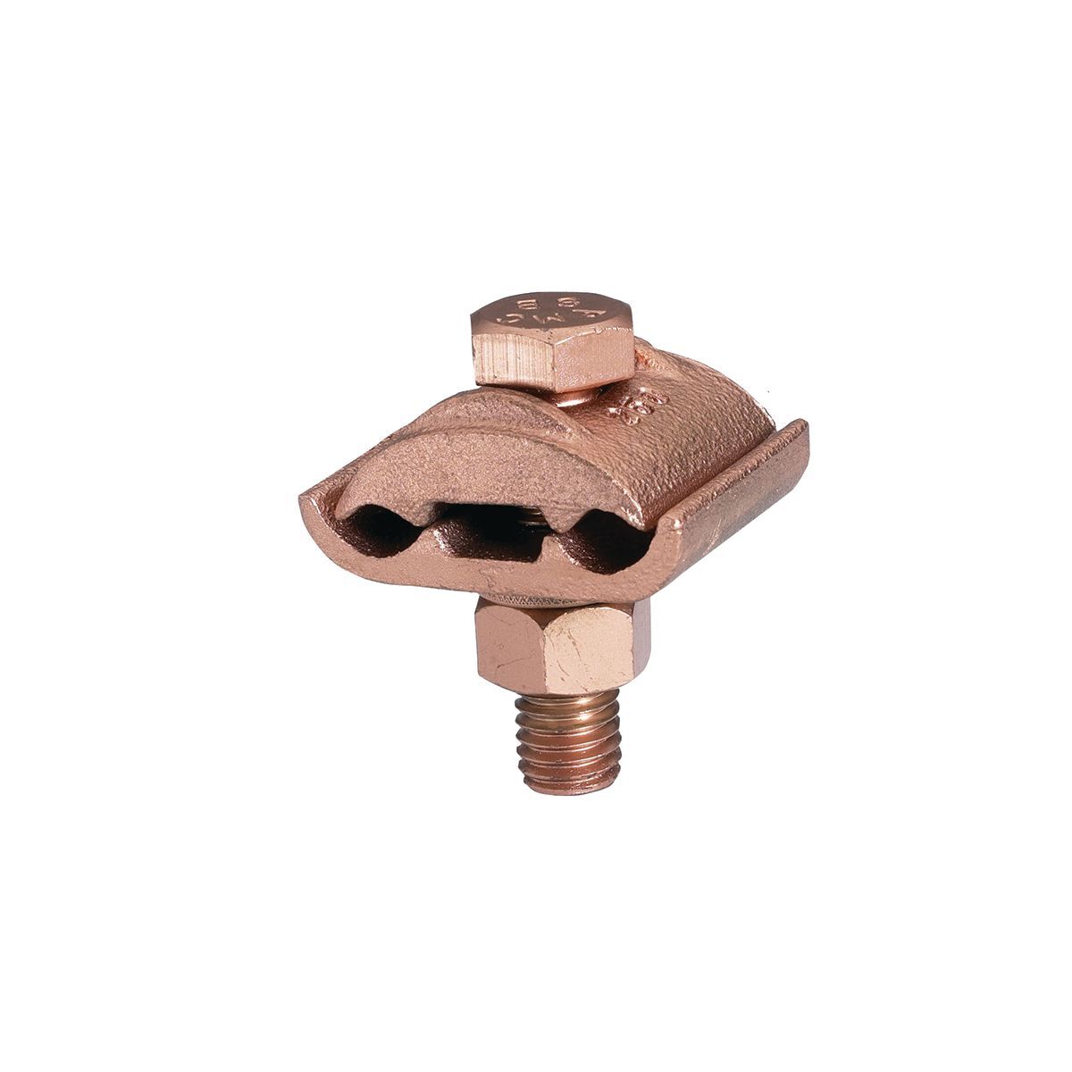Mechanical Grounding Connector, 2 Cables to 1/4" Thick Bar, 8 AWG (Sol)- 4 AWG (Str), 3/8" Stud.