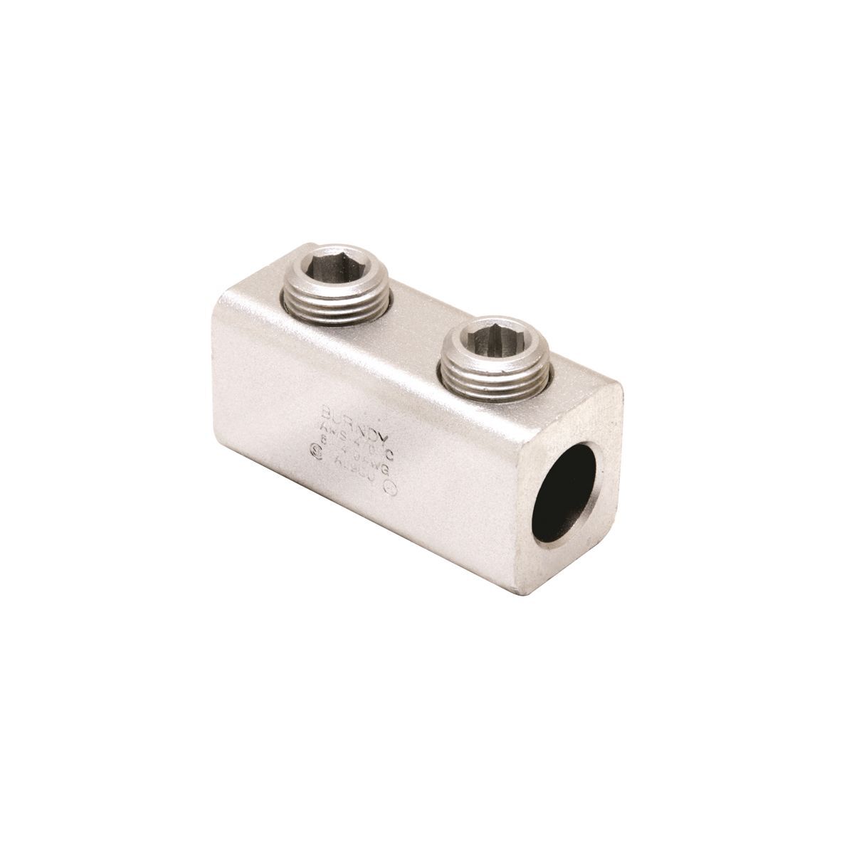 Aluminum Mechanical Splice, 250 kcmil-6 AWG, 5/8" Screw Dia, 4 Screws, 5/16" Hex Size, Al/Cu Rated, Tin Plated.
