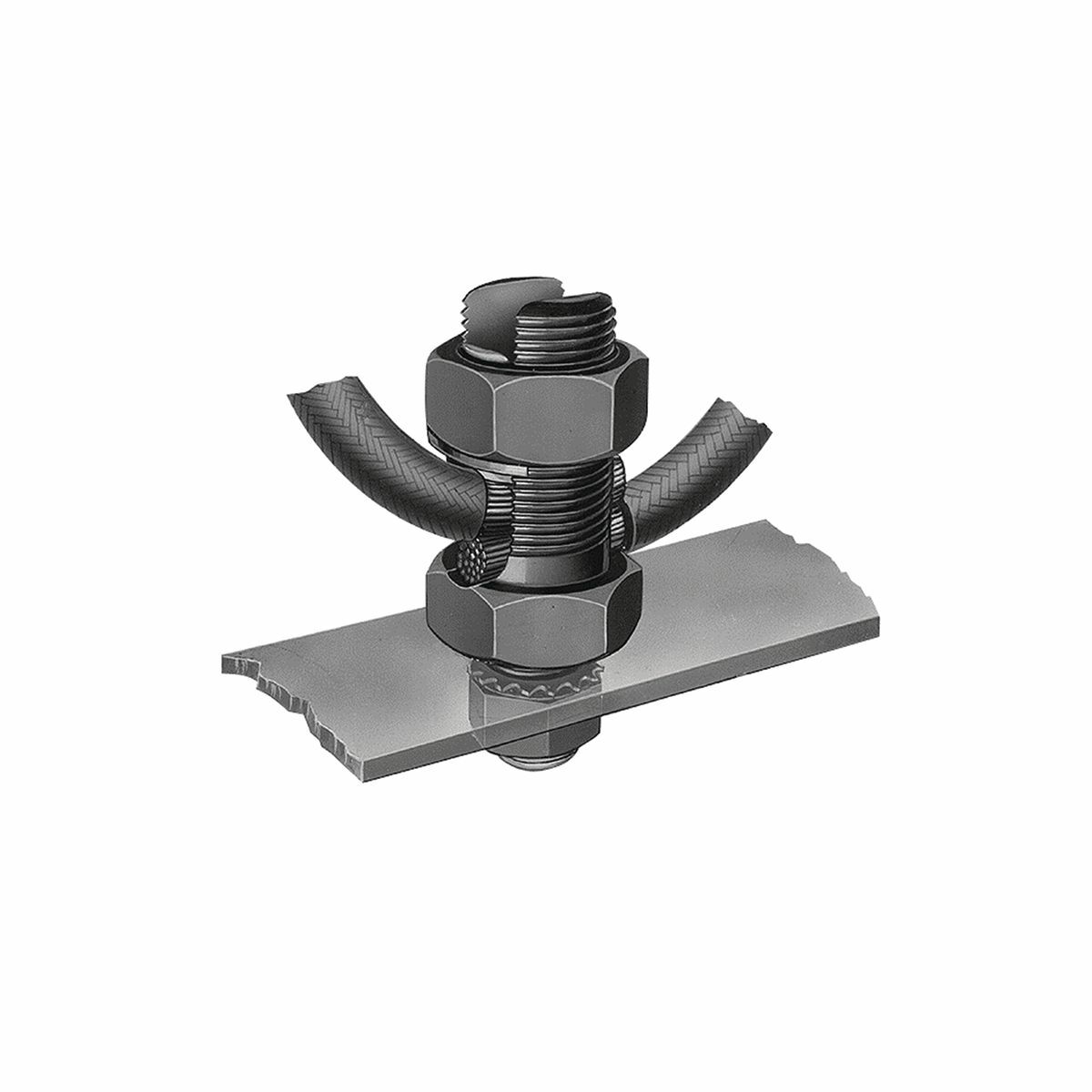 Mechanical Grounding Connector, 2 Cables to Flat, 10 - 7 AWG (Str) / 10 - 6 AWG (Sol).
