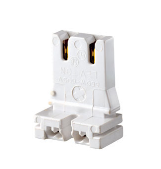 Medium Base, Bi-Pin, Standard Fluorescent Lampholder, Low Profile, Slide-On, Straight-In Double Edge, Quick-Connect White