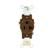 20 Amp, 125 Volt, Industrial Heavy Duty Grade, Single Receptacle, Duplex Receptacle, Straight Blade, Self Grounding, Brown
